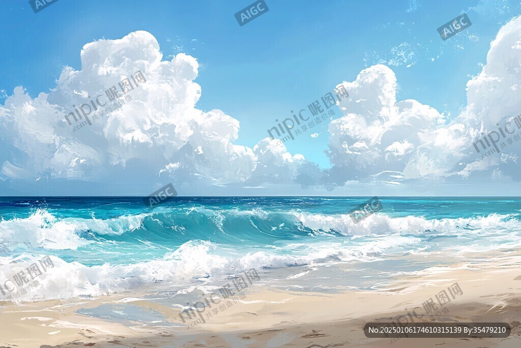 插画海边
