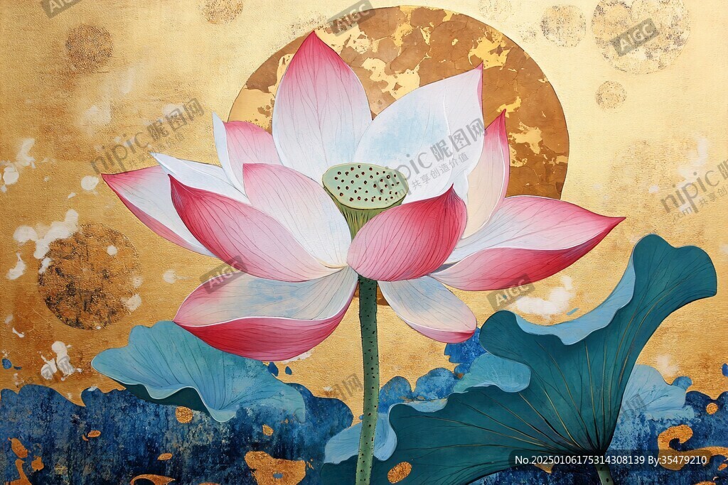 禅意莲花壁画