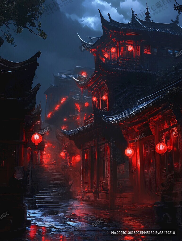 古镇玄幻夜景