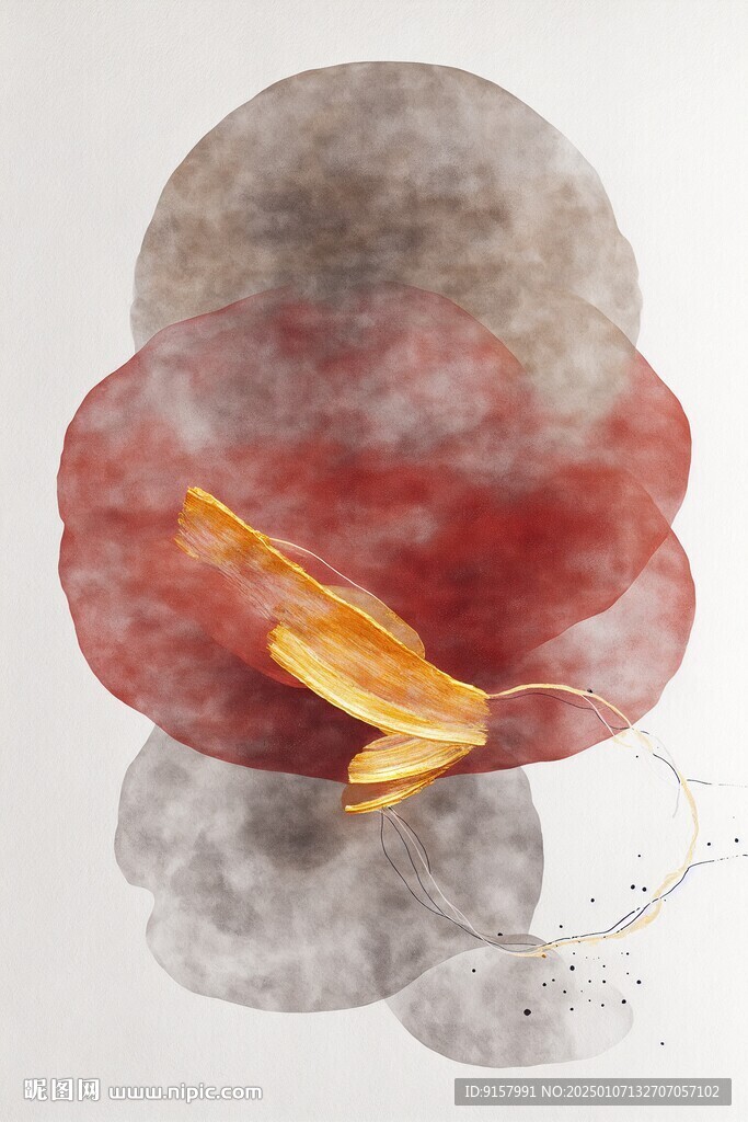 金箔笔刷艺术圆形色块画