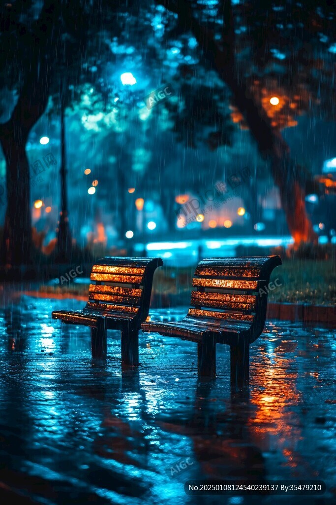 雨中的长椅