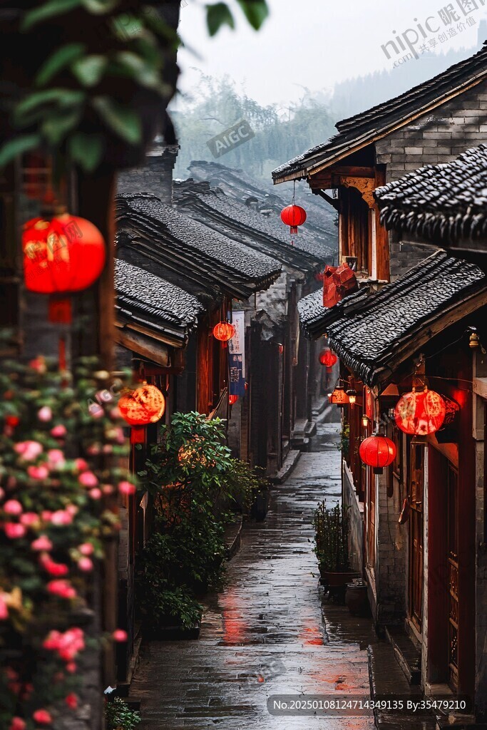 雨中古街