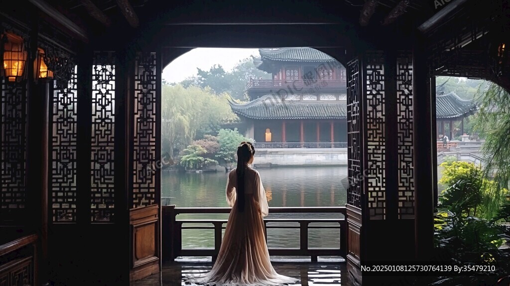 亭台楼阁女