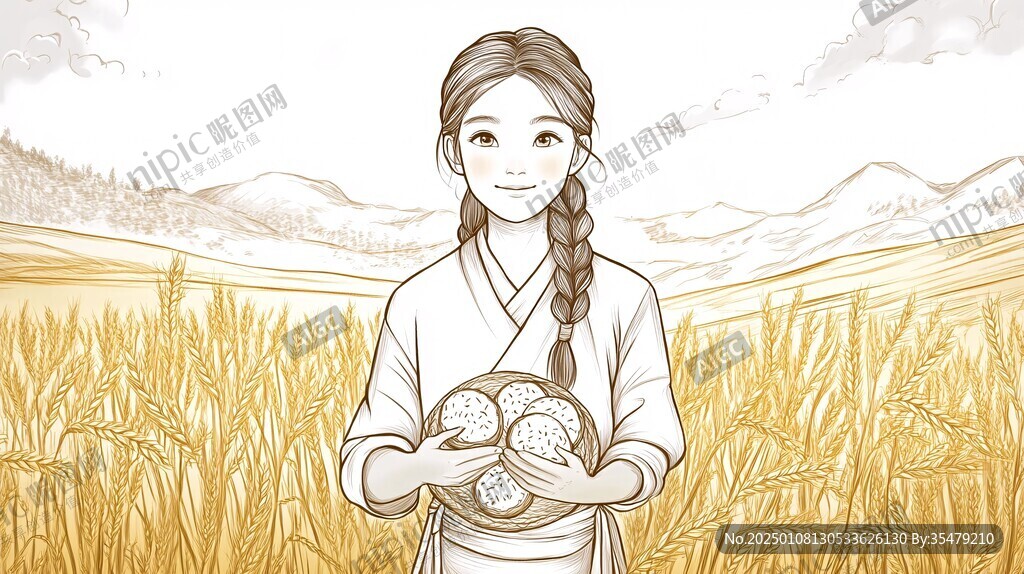 朝鲜田间人物大米插画