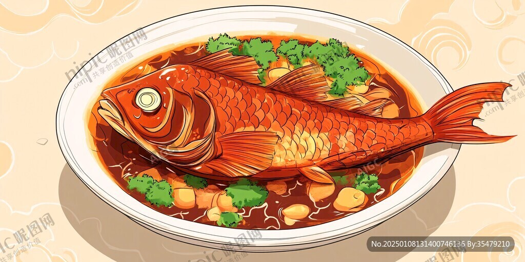 红烧鱼插画