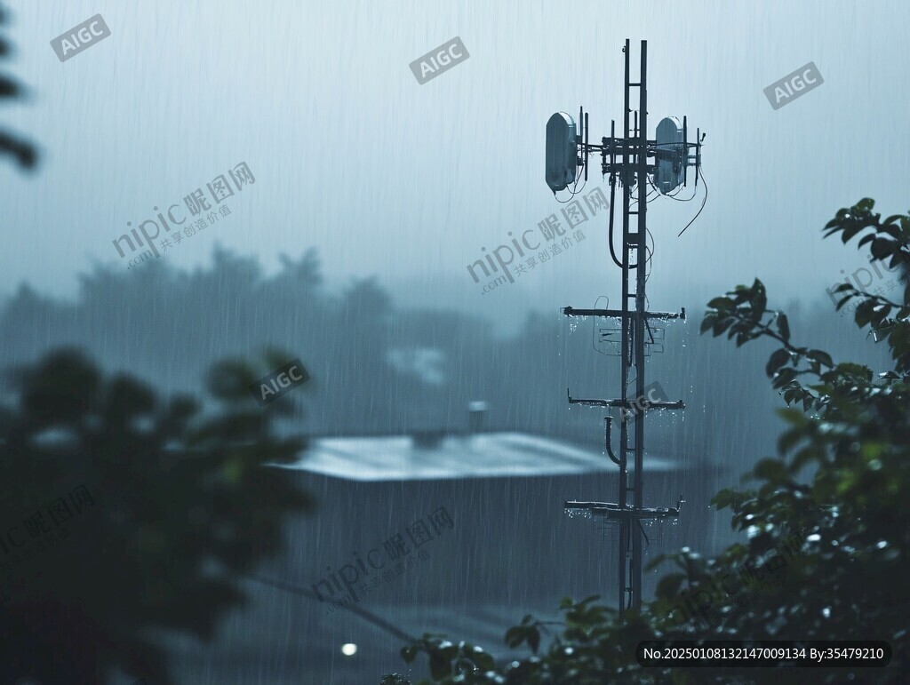 雨中的远塔