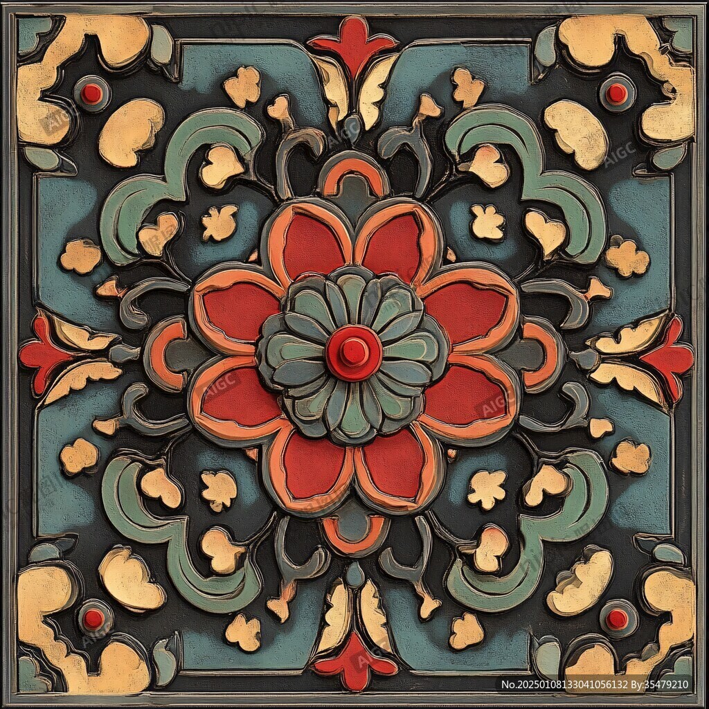 色块花古典图案组合