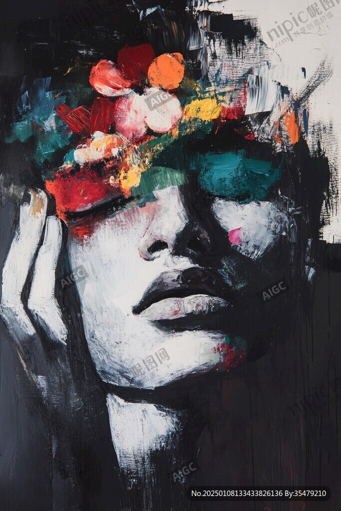 人脸色块拼接装饰画