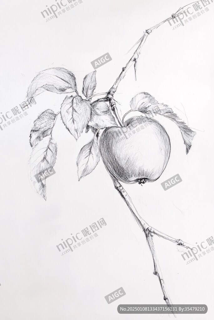 工笔画苹果
