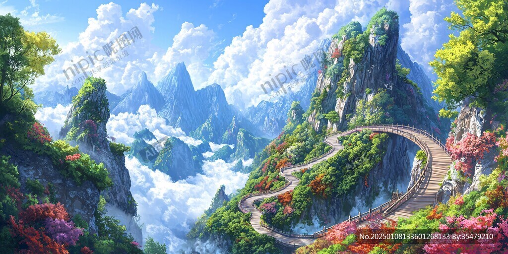 天界晓钟风景插画