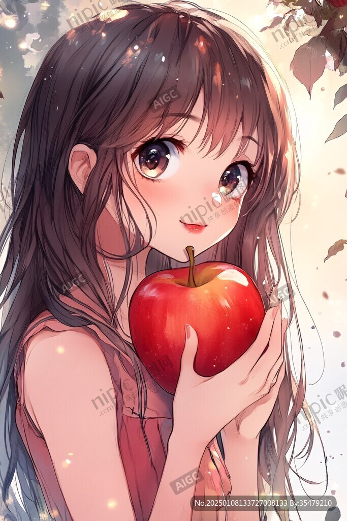 手绘苹果少女