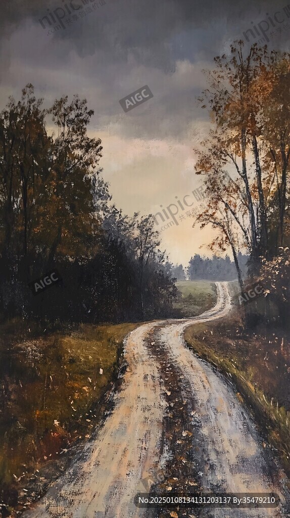 乡间道路油画