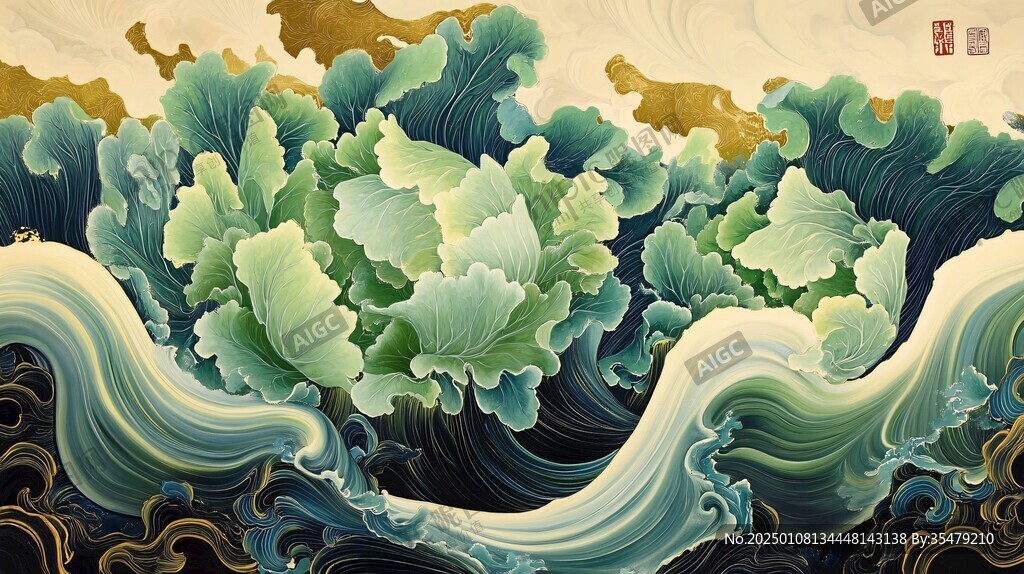 古风海浪包装插画