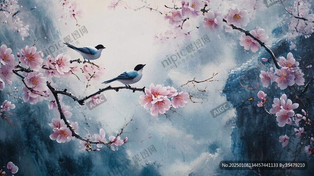 唯美花鸟风景画