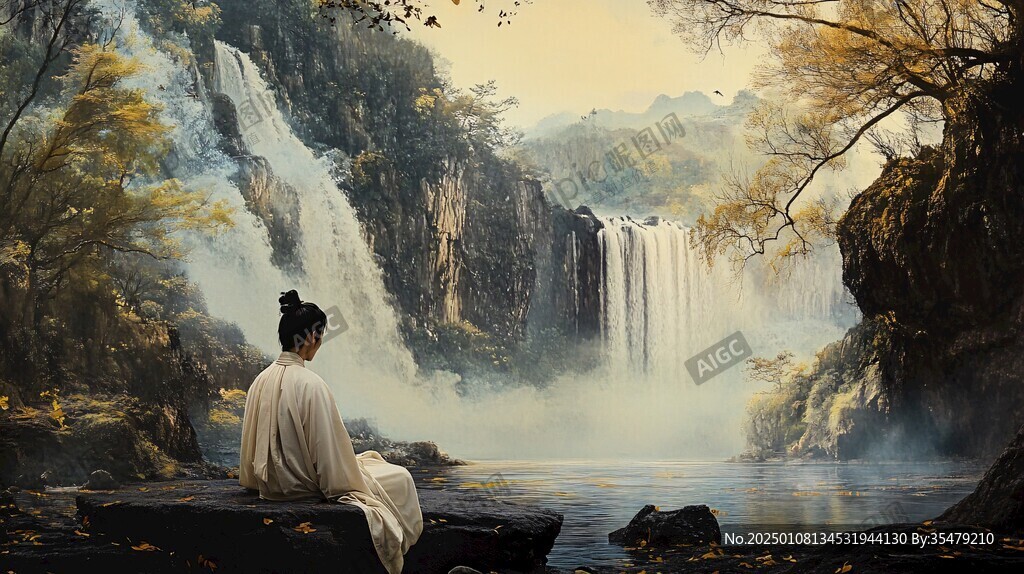 新中式瀑布山水