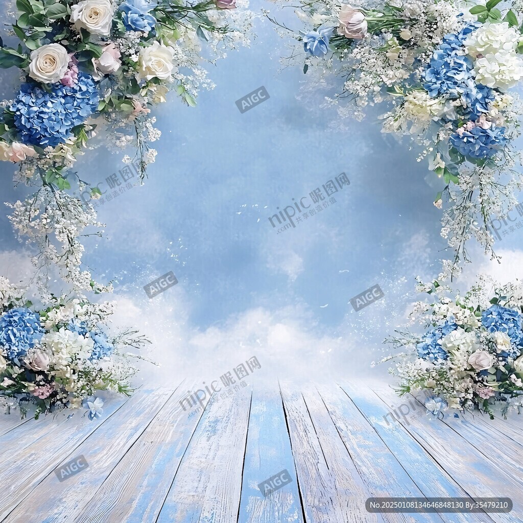 蓝天鲜花边框
