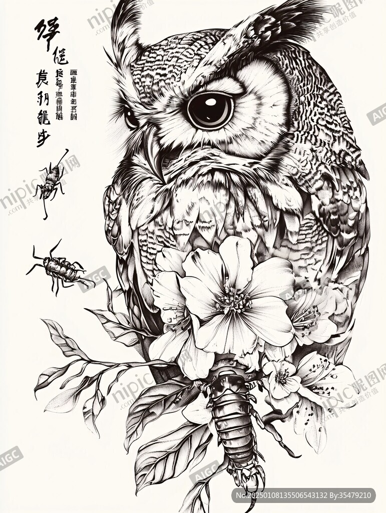 猫头鹰黑白插画