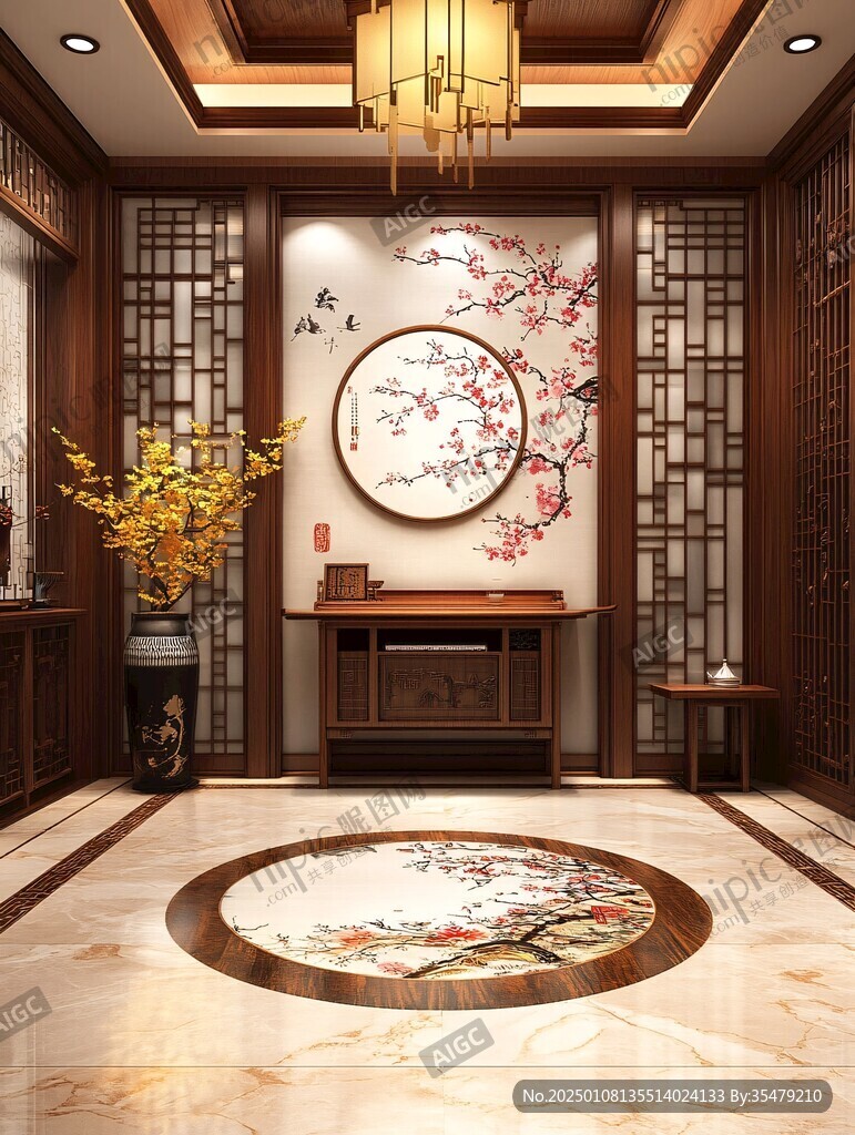 中式背景墙圆