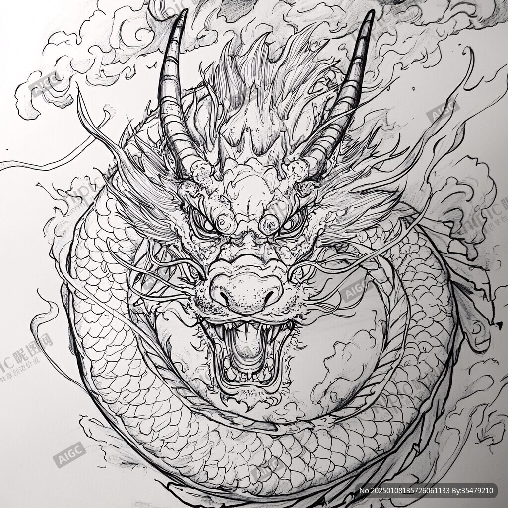 线描简约版龙抬头