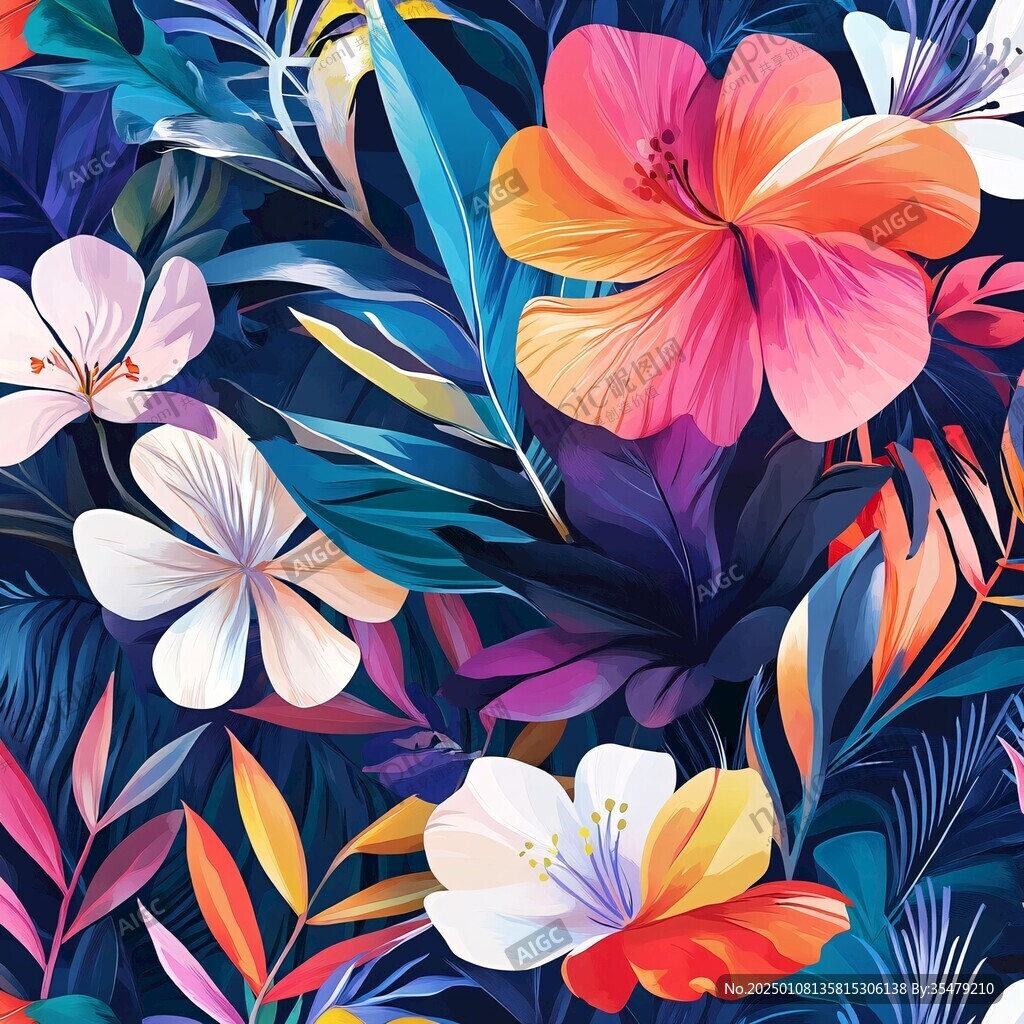 田园风热带树叶花朵