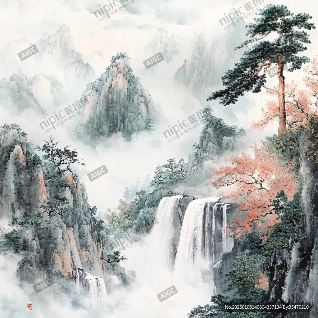 水墨数字画工笔山水