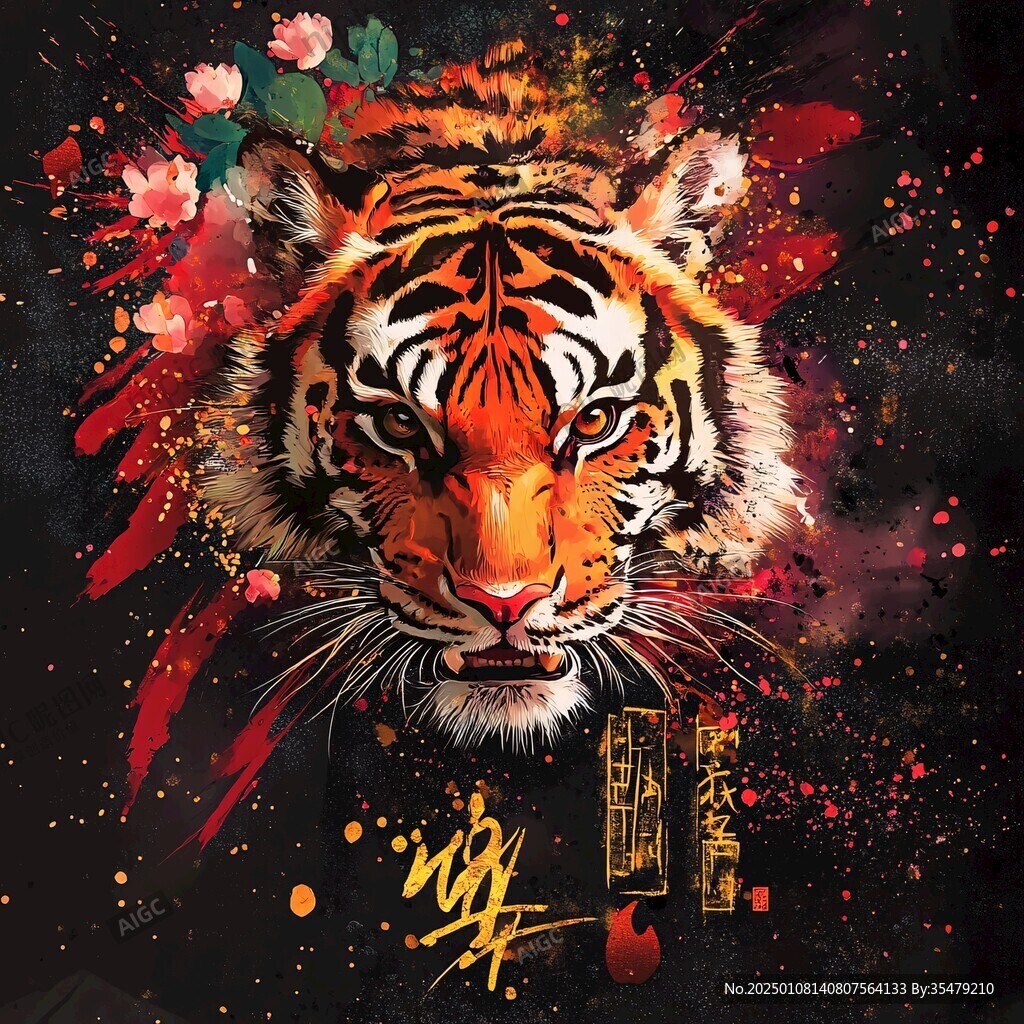 手绘设计寅虎贺图