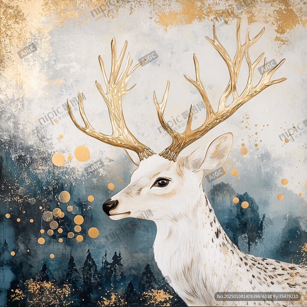 手绘梦幻鹿风格装饰画