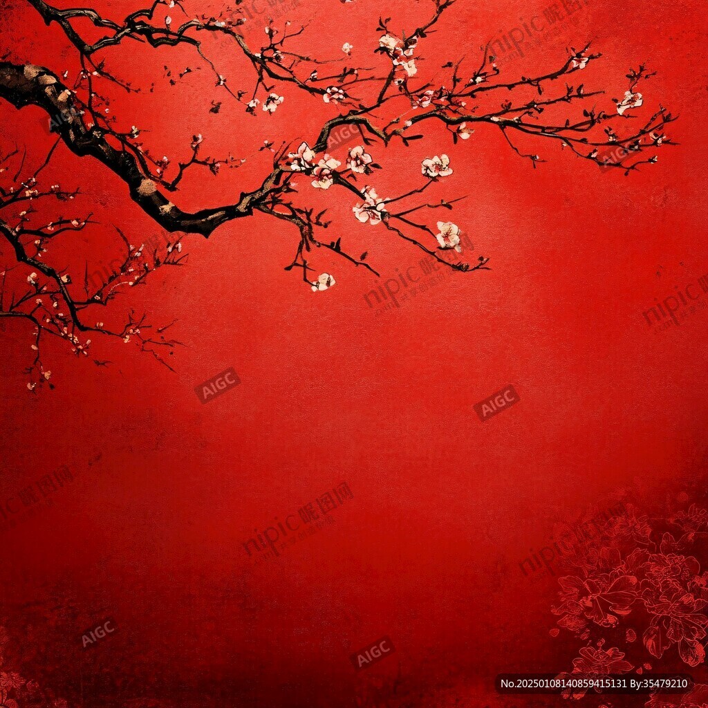 杏花红底图