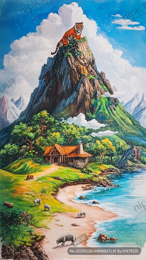 动物风景油画