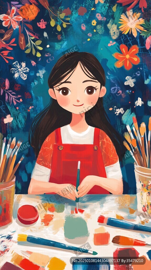 许愿少女绘画