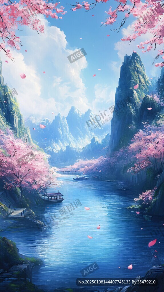 桃花源记古风山水插画