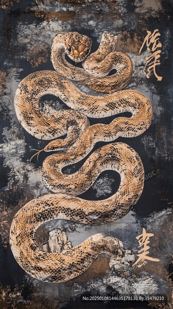手绘插画蛇对联