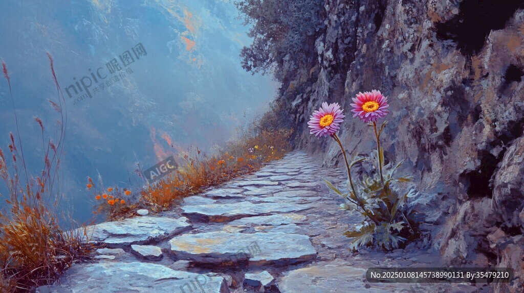 花间石板小路