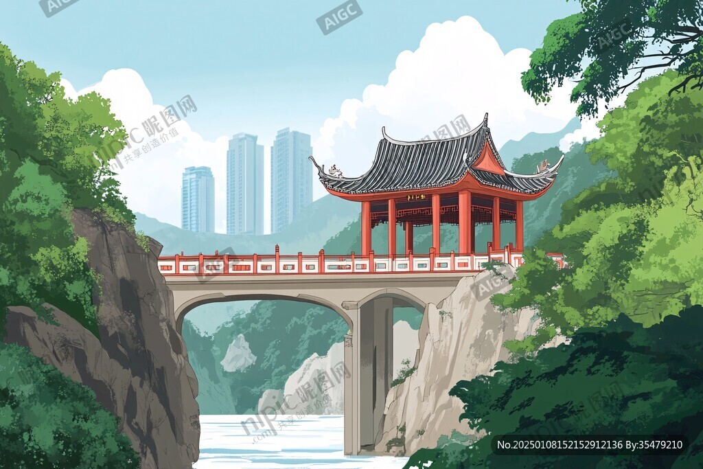 铜瓦门大桥插画