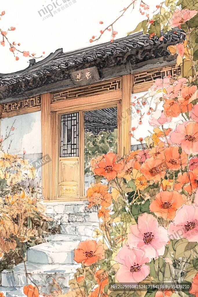 古风庭院插画