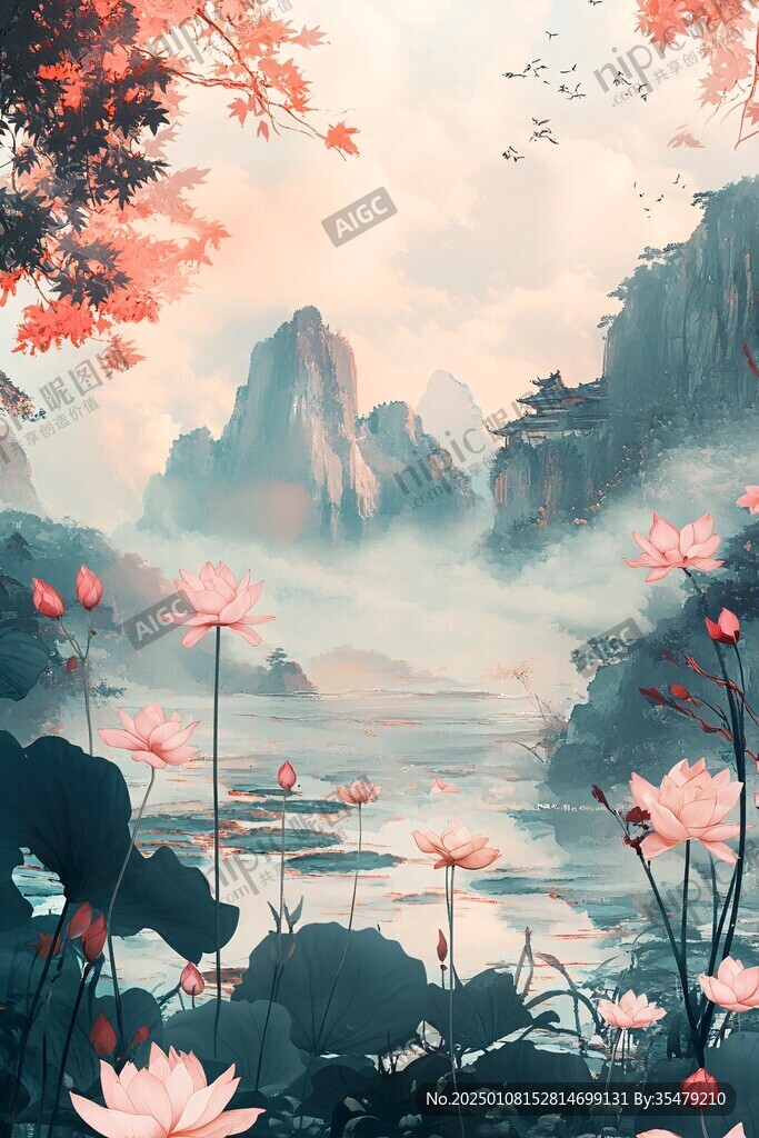 山水仙景插画