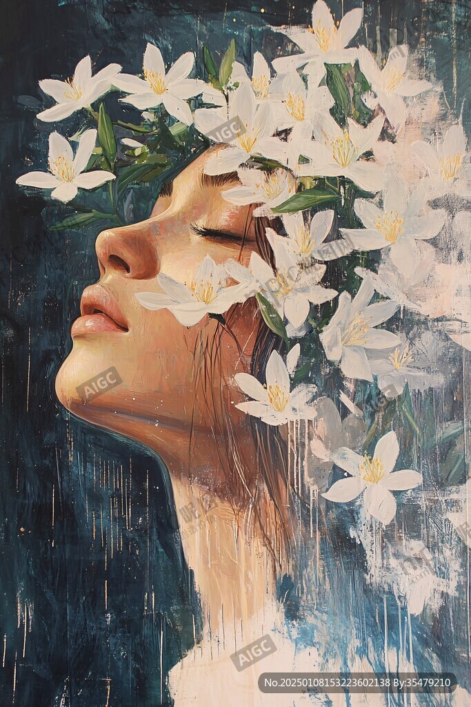 手绘女人花抽象装饰画