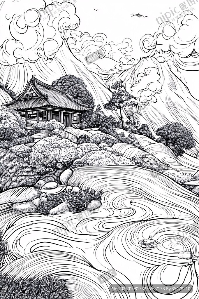 山水线包装插画