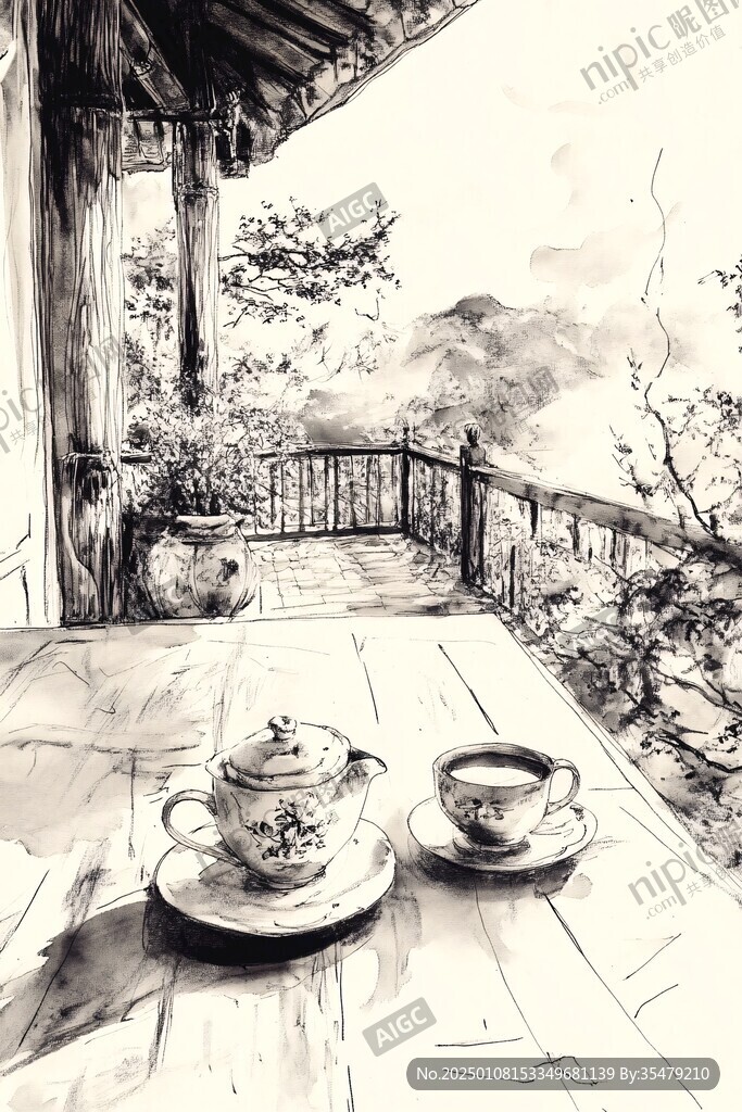 茶楼手绘素材