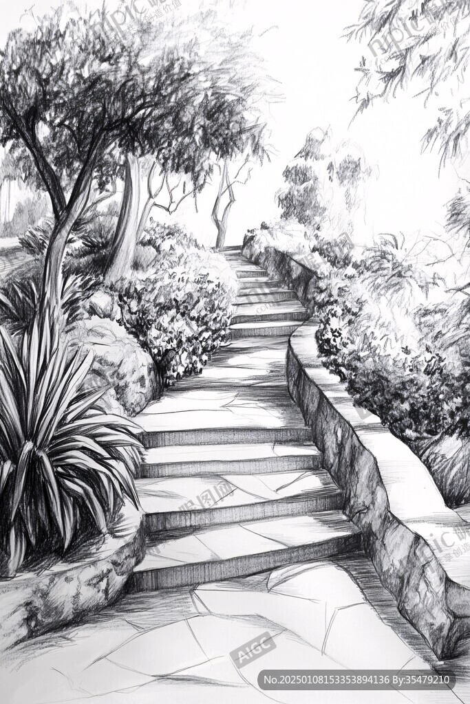 园林钢笔画