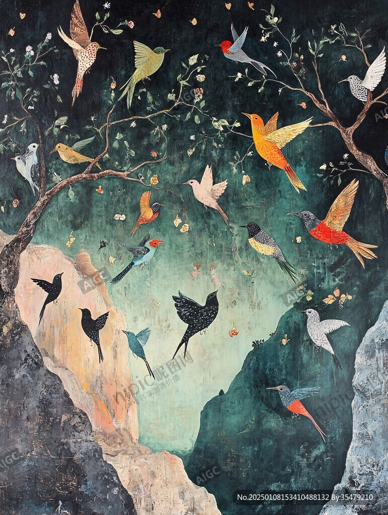 梦幻飞鸟自由插画背景