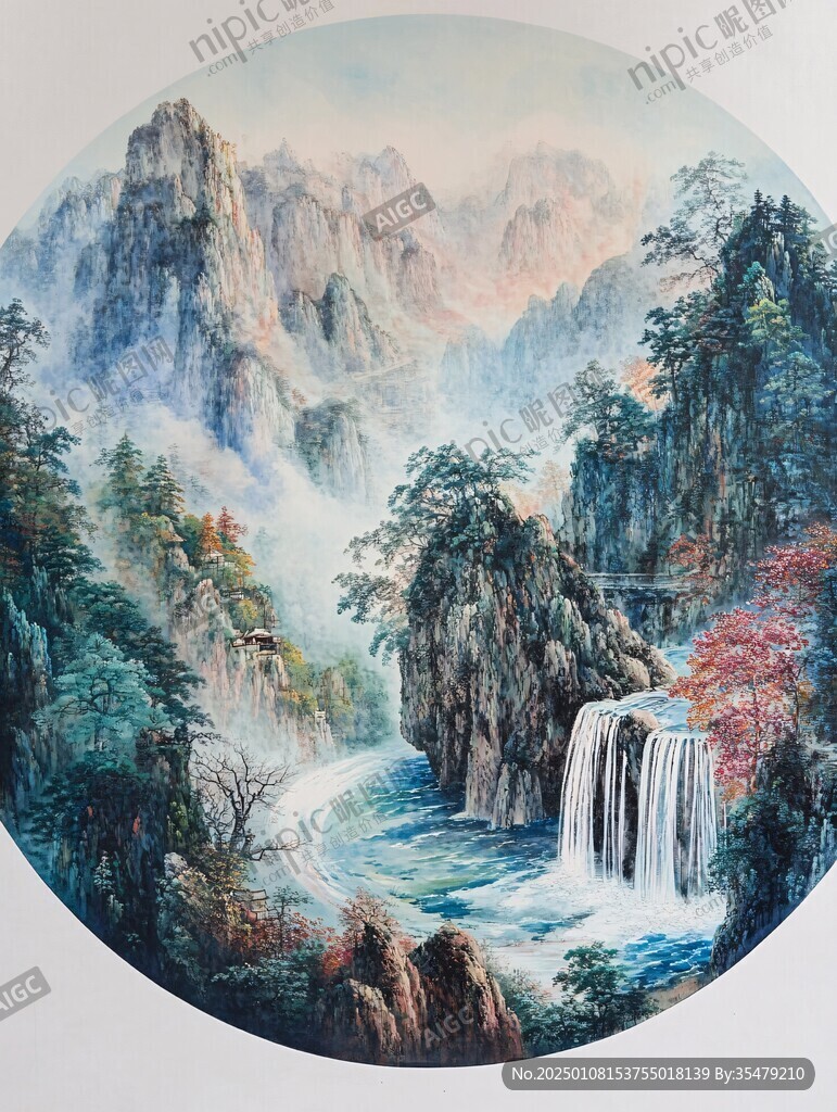 大型圆形山水画