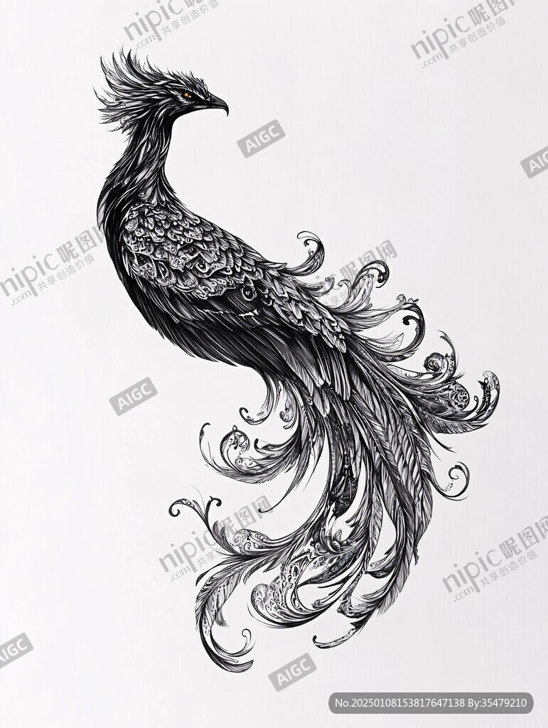 线描凤凰
