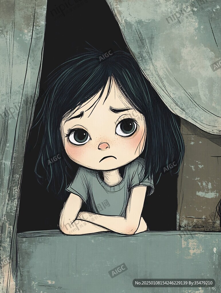 孤单的小女孩插画