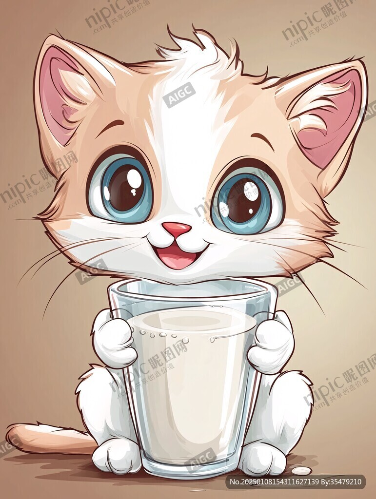 喝奶茶的猫咪插画