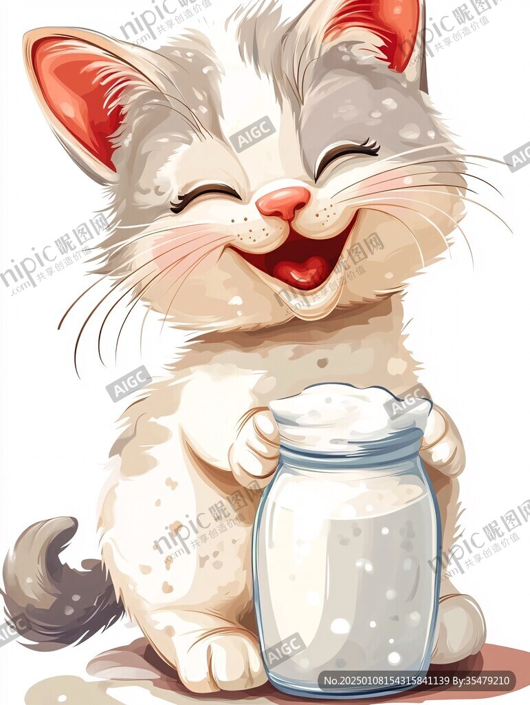 喝奶茶的猫咪插画
