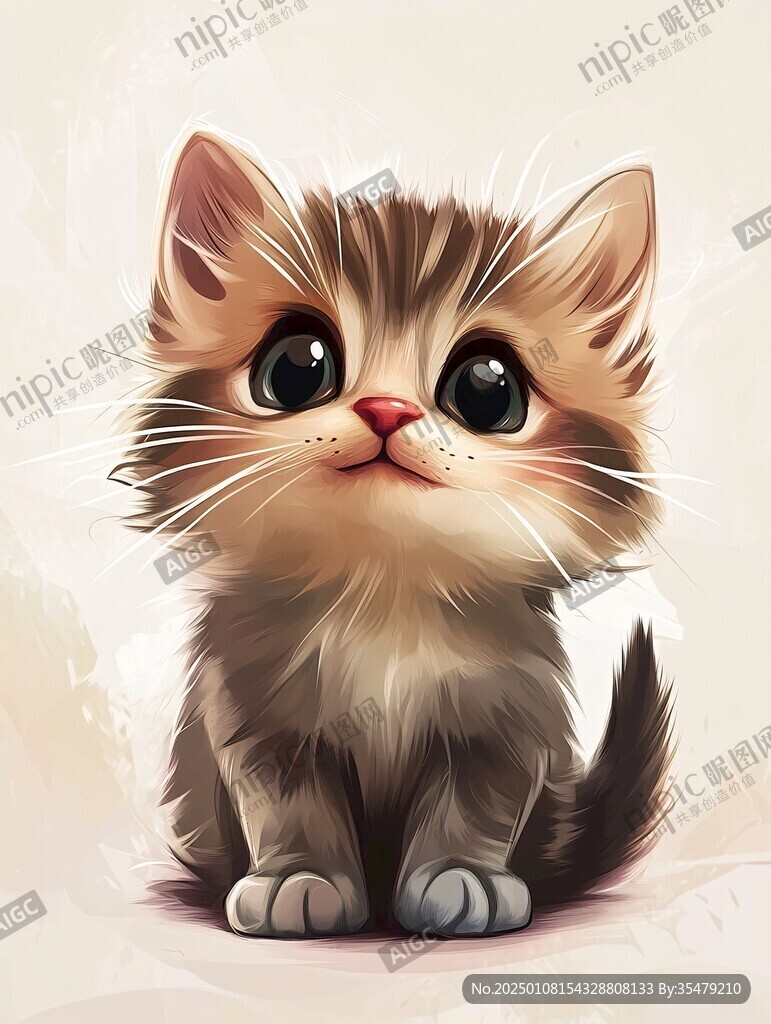 手绘大眼萌猫咪装饰画