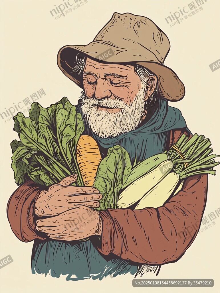 欧美卖菜人物手绘