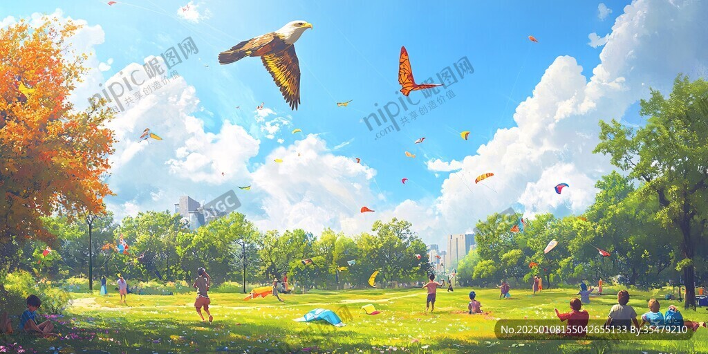 草坪露营放风筝