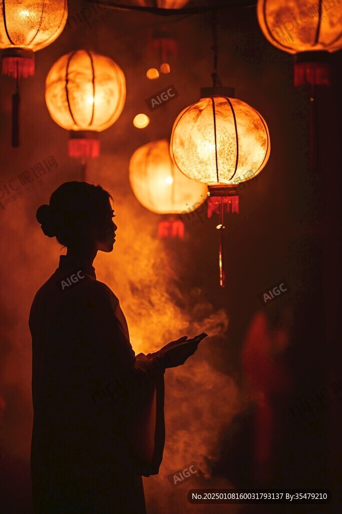 美女采灯